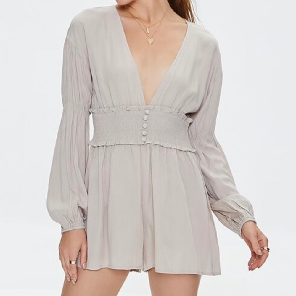 Forever 21 plunging ruffled smocked romper